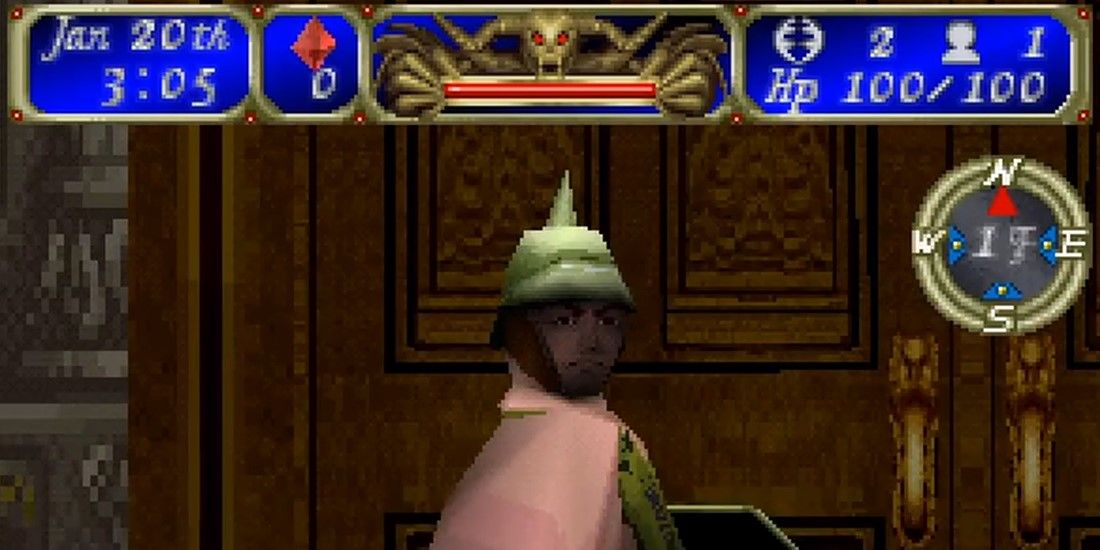 El jugador se encuentra con un soldado fuera del Castillo de los Condenados en Tecmo's Deception: Invitation to Darkness.