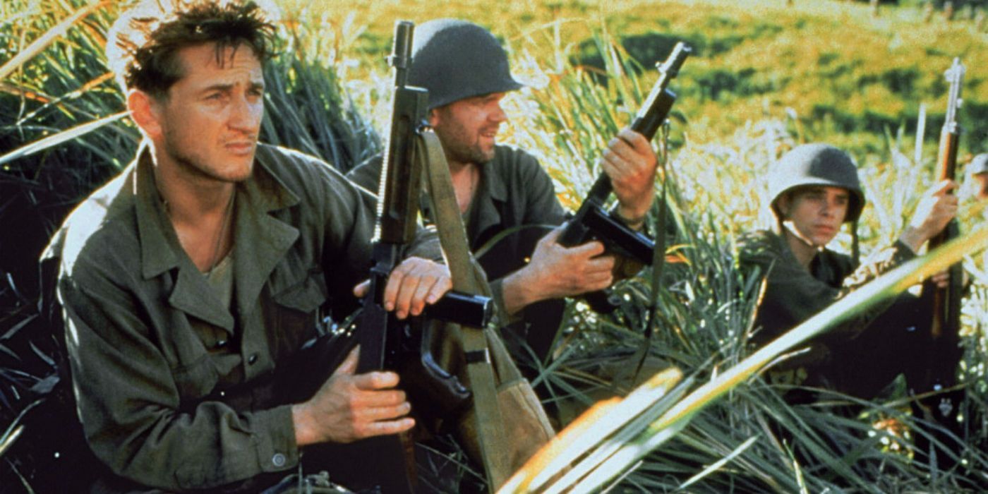 Sean Penn lidera um grupo de soldados em The Thin Red Line