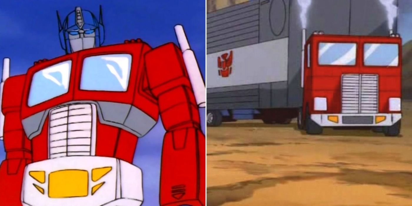 G1 Optimus Prime como Robot y como Camión con su tráiler de dibujos animados de Transformers