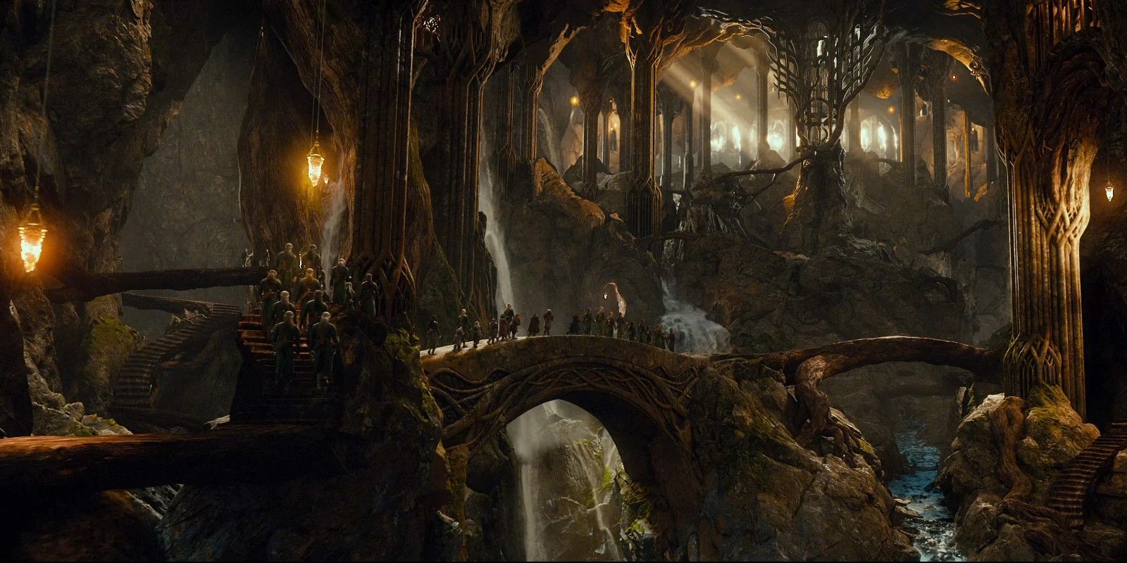 A wide shot of the Woodland Realm from The Hobbit: The Desolation of Smaug