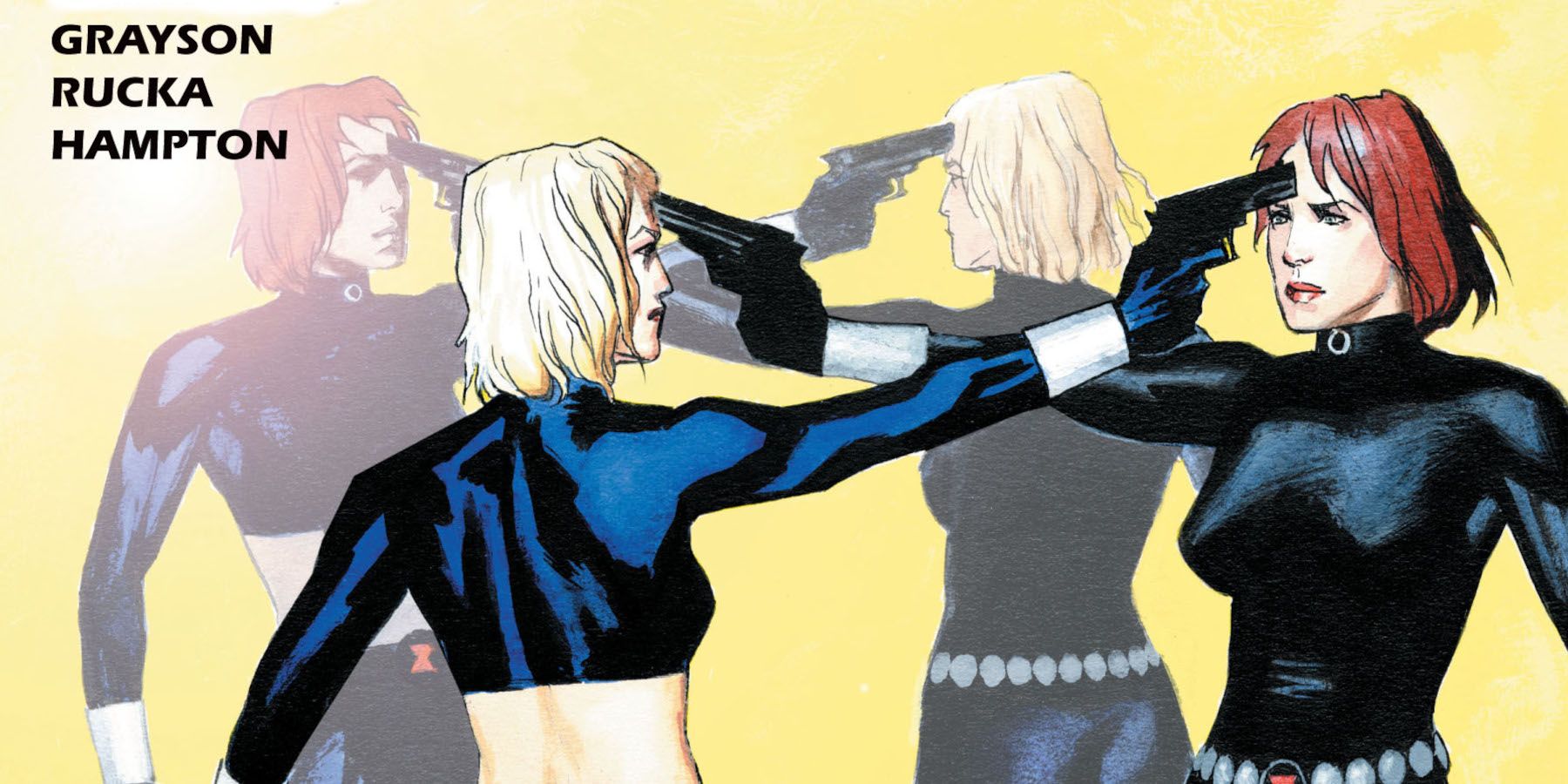 Yelena Belova y Natasha Romanova se apuntan con pistolas