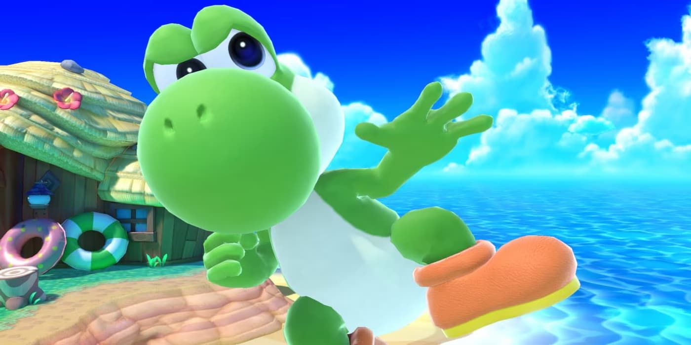 Yoshi em Smash Bros Ultimate pronto para lutar