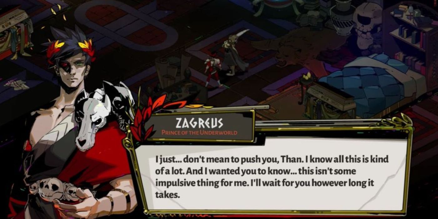 Zagreus expresa sus sentimientos por Thanatos en el juego Hades.