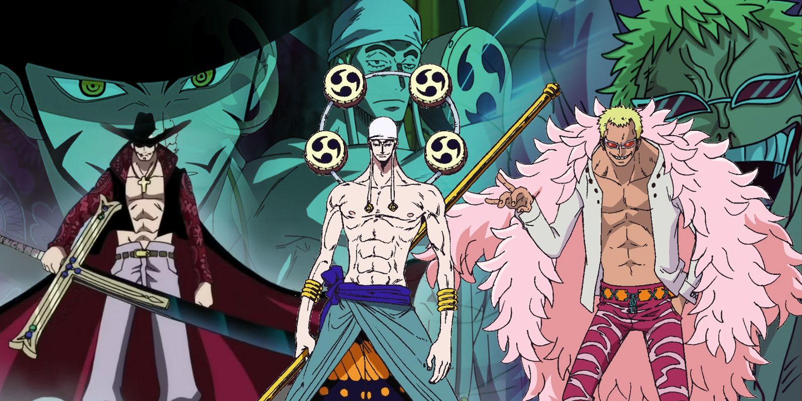 One-Piece-Side-Characters-That-Must-Show-Up-in-the-Final-Arc featuring Enel, Dracule Mihawk, and Doflamingo