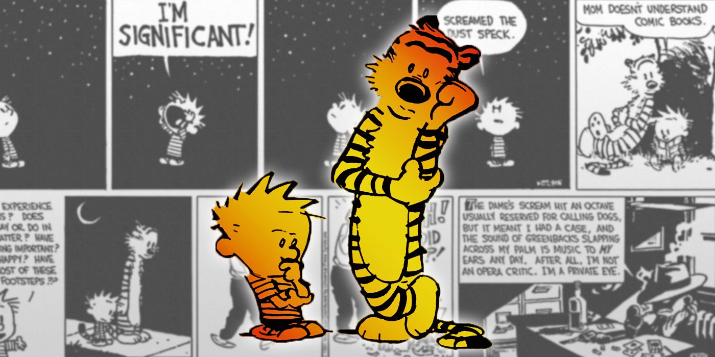 Calvin y Hobbes con sus cómics más inteligentes de fondo