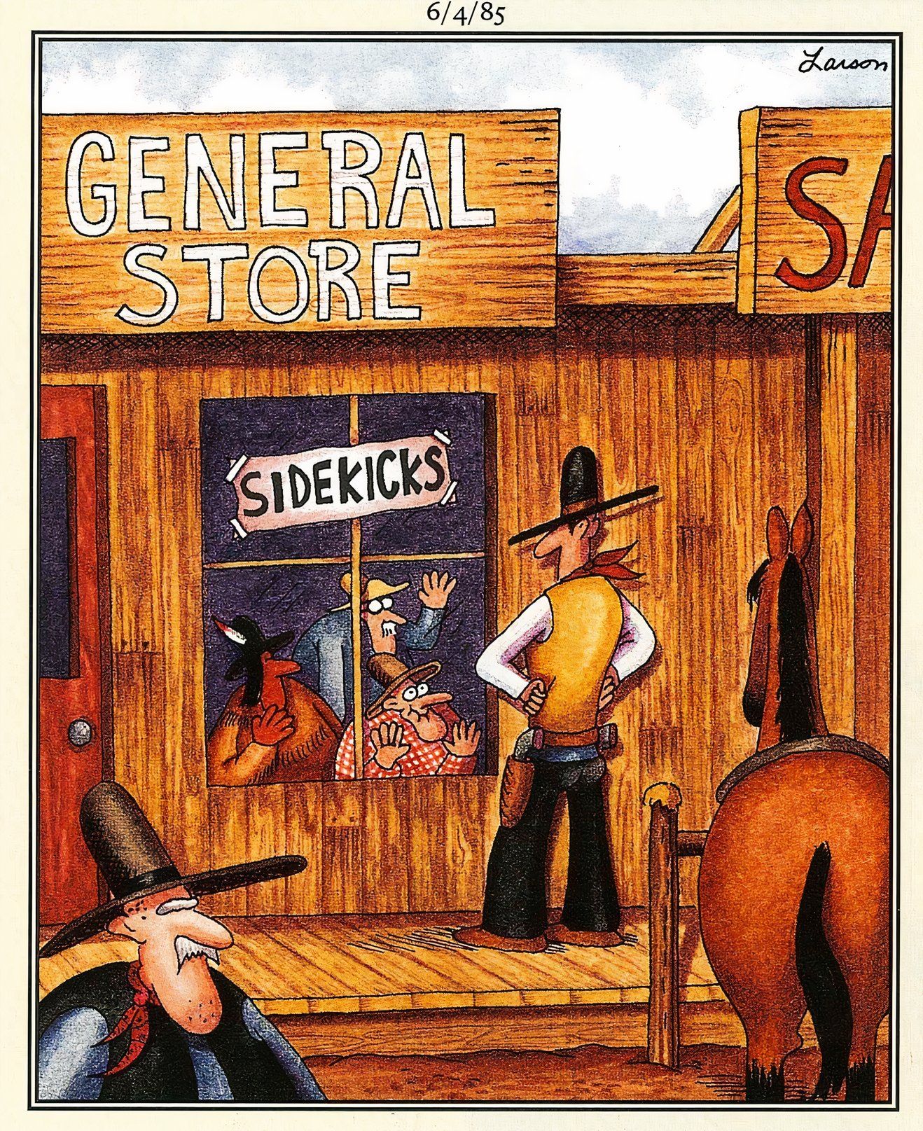 A cowboy showcase in the general store where they sell "Acolytes."