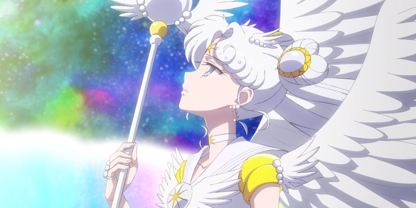 A closeup of Sailor Cosmos in Sailor Moon Cosmos.