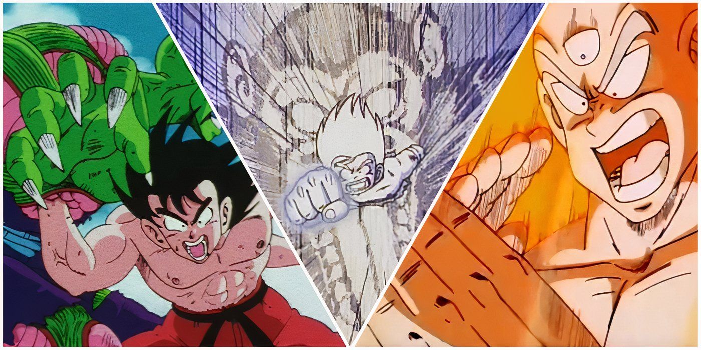 Goku defeating Piccolo, Goku's Penetrate attack and Tien's Tri-Beam from Dragon Ball.