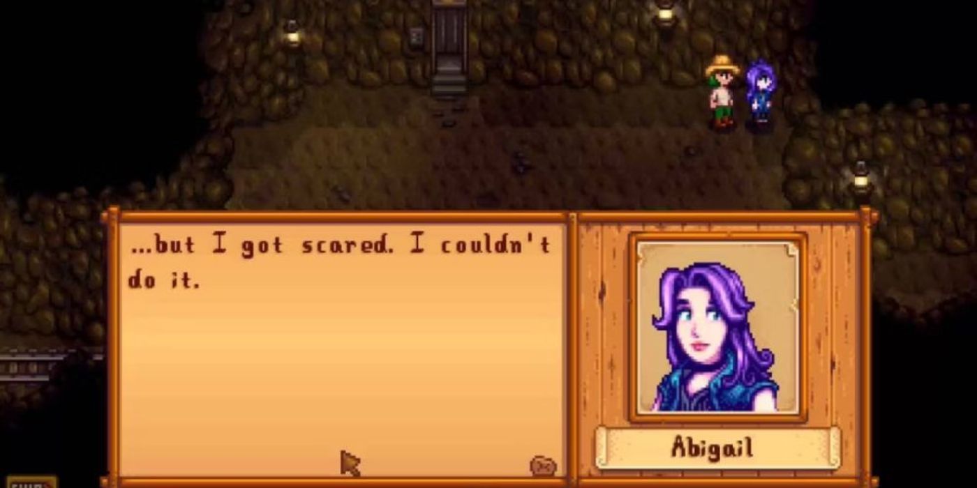 Abigail e o jogador nas Minas de Stardew Valley.