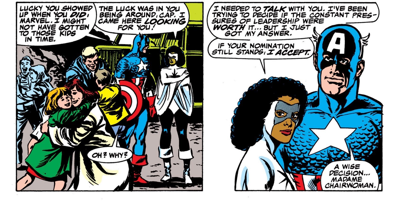 Monica Rambeau aceitando presidente dos Vingadores do Capitão América.