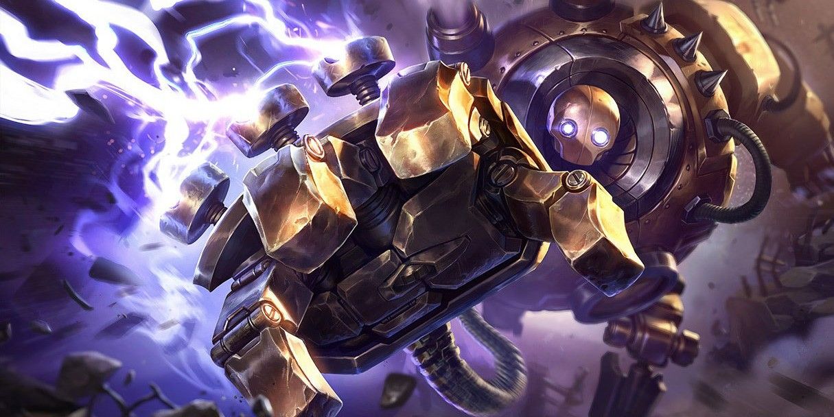 Arte de Blitzcrank de League of Legends alcanzando la cámara