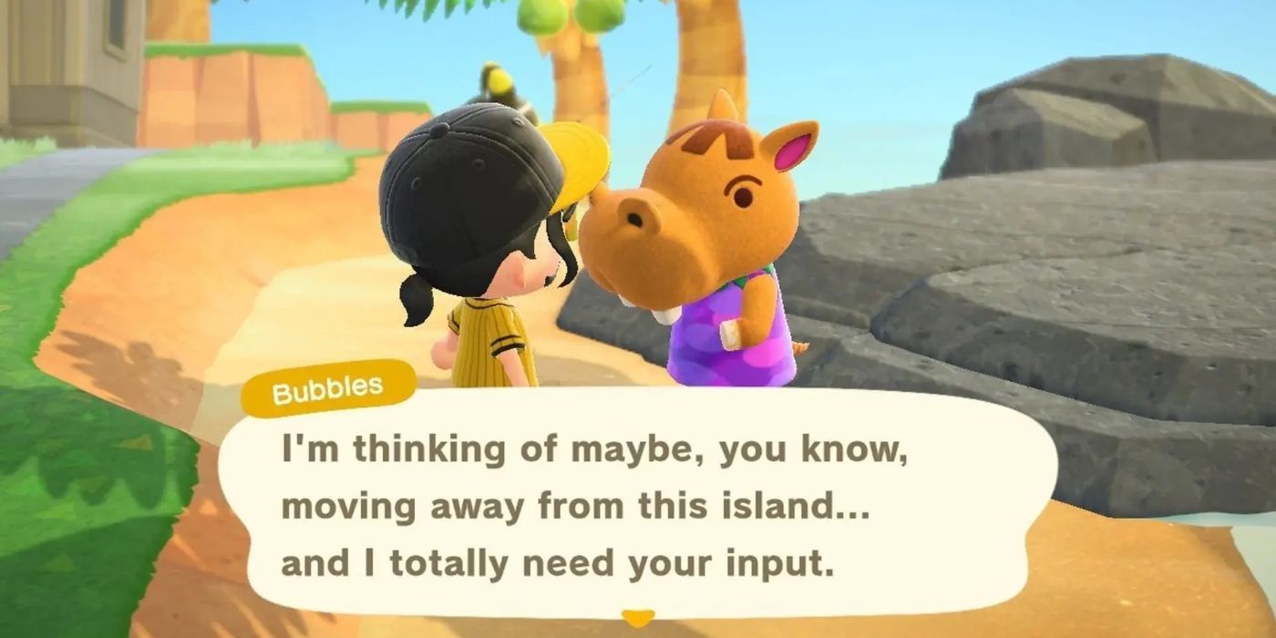 Bubbles contempla se mudar em Animal Crossing: New Horizons.