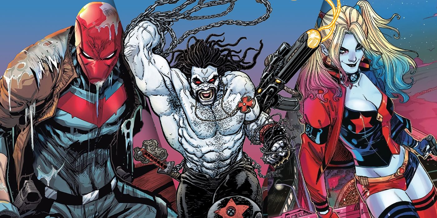 Lobo (center), Red hood (left), Harley Quinn (right) from the comics