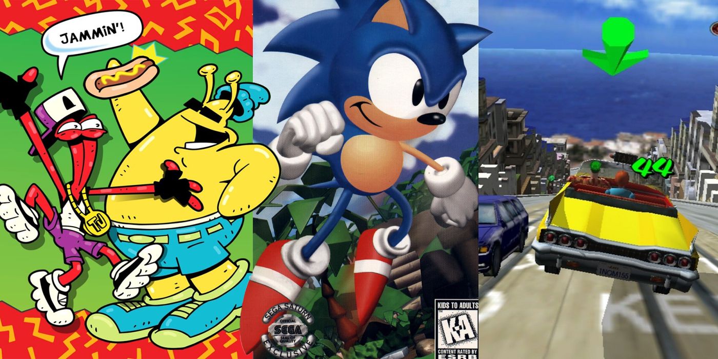 Crazy Taxi (right) , Sonic 3D Blast (center) , and ToeJam & Earl (left)