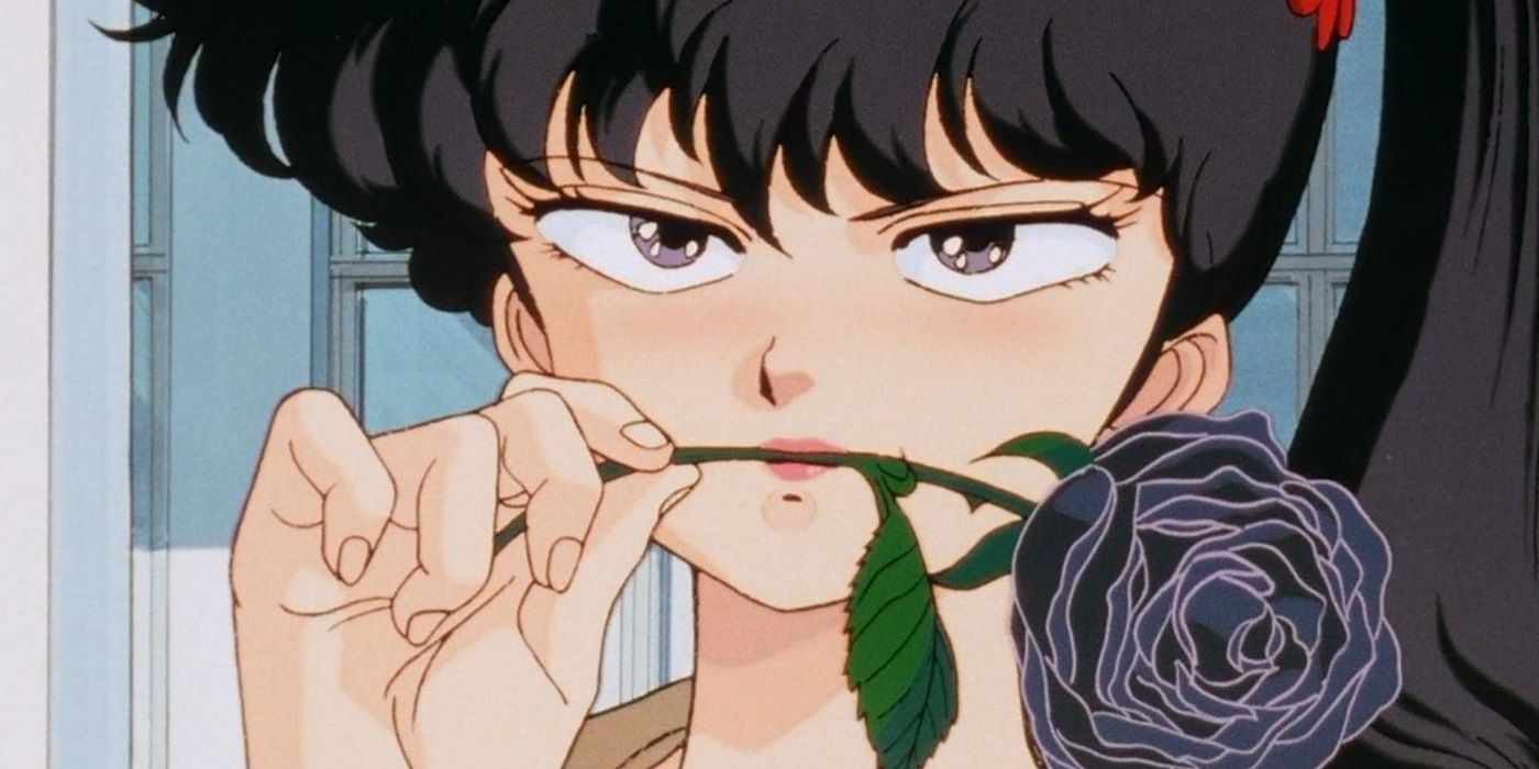 Kodachi Kuno from the first Ranma 1/2 anime with a black rose in her mouth