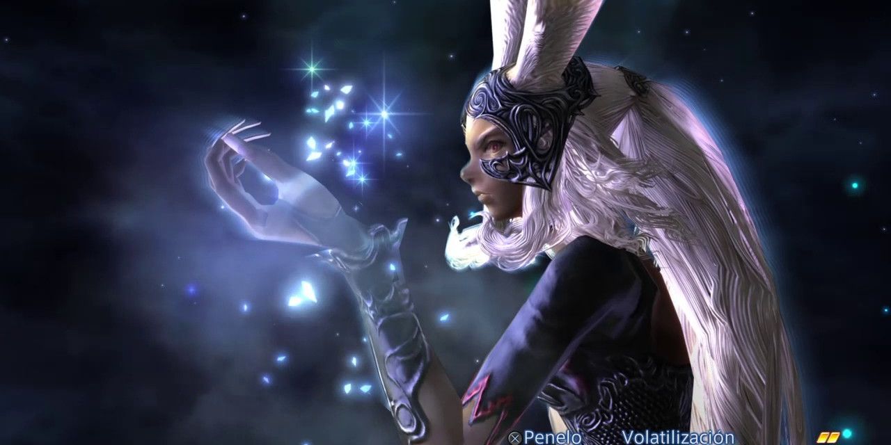 Fran blowing an icy kiss at the end of her Lv 3 Shatterheart Quickening in Final Fantasy XII