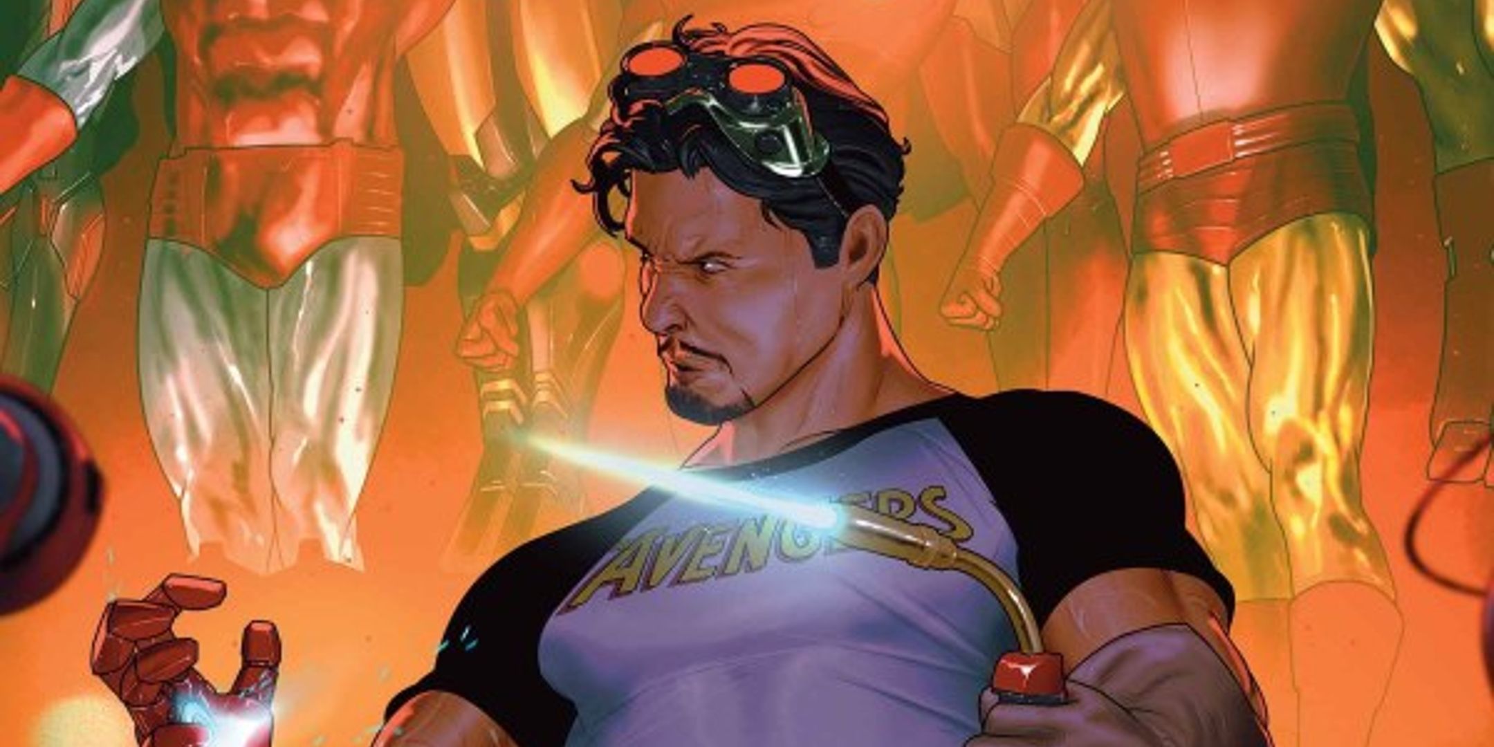 Tony Stark welds together a new suit with a blow torch.