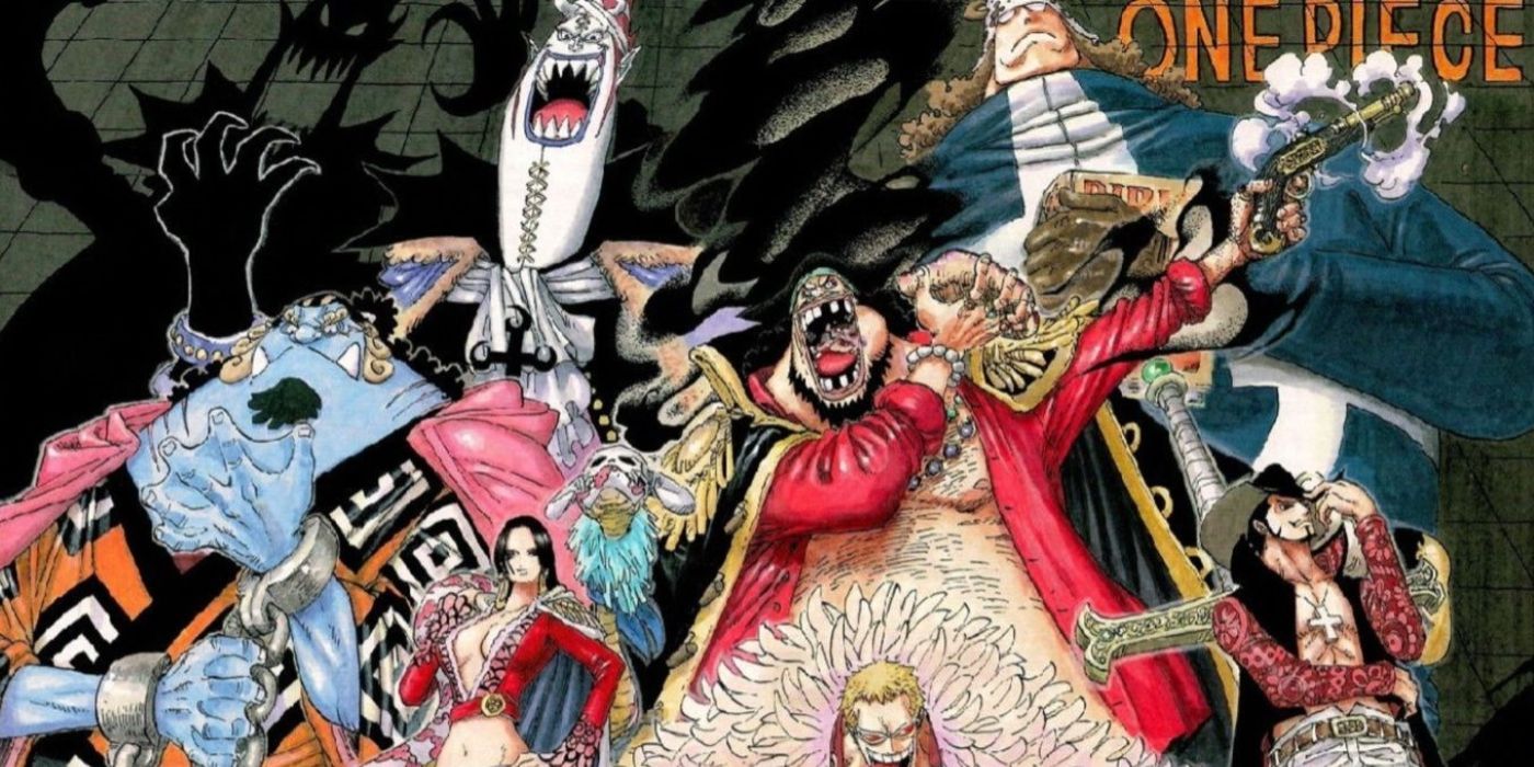 Os Sete Senhores da Guerra em One Piece, incluindo Barba Negra, Dracule Mihawk, Doflamingo Donquixote, Bartholomew Kuma, Gecko Moria, Jinbei e Boa Hancock, são reunidos em uma capa variante do mangá One Piece.