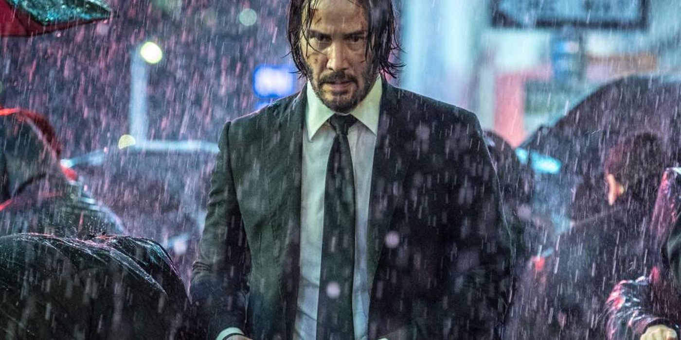 John Wick walks through the rain in John Wick 3 Parabellum