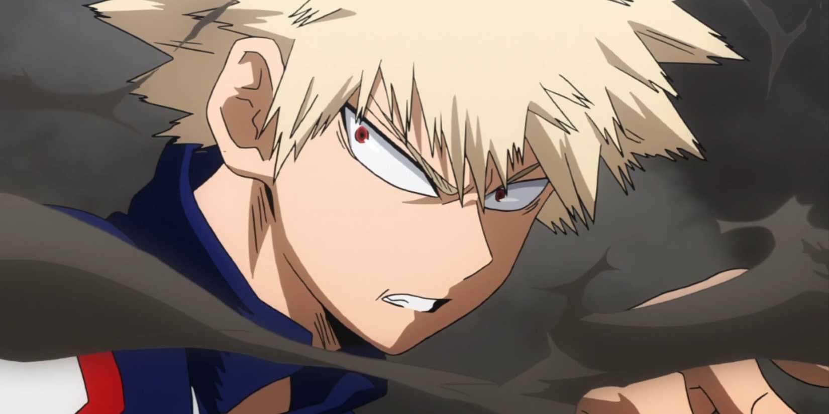 Katsuki Bakugo melihat melalui awan asap di anime My Hero Academia