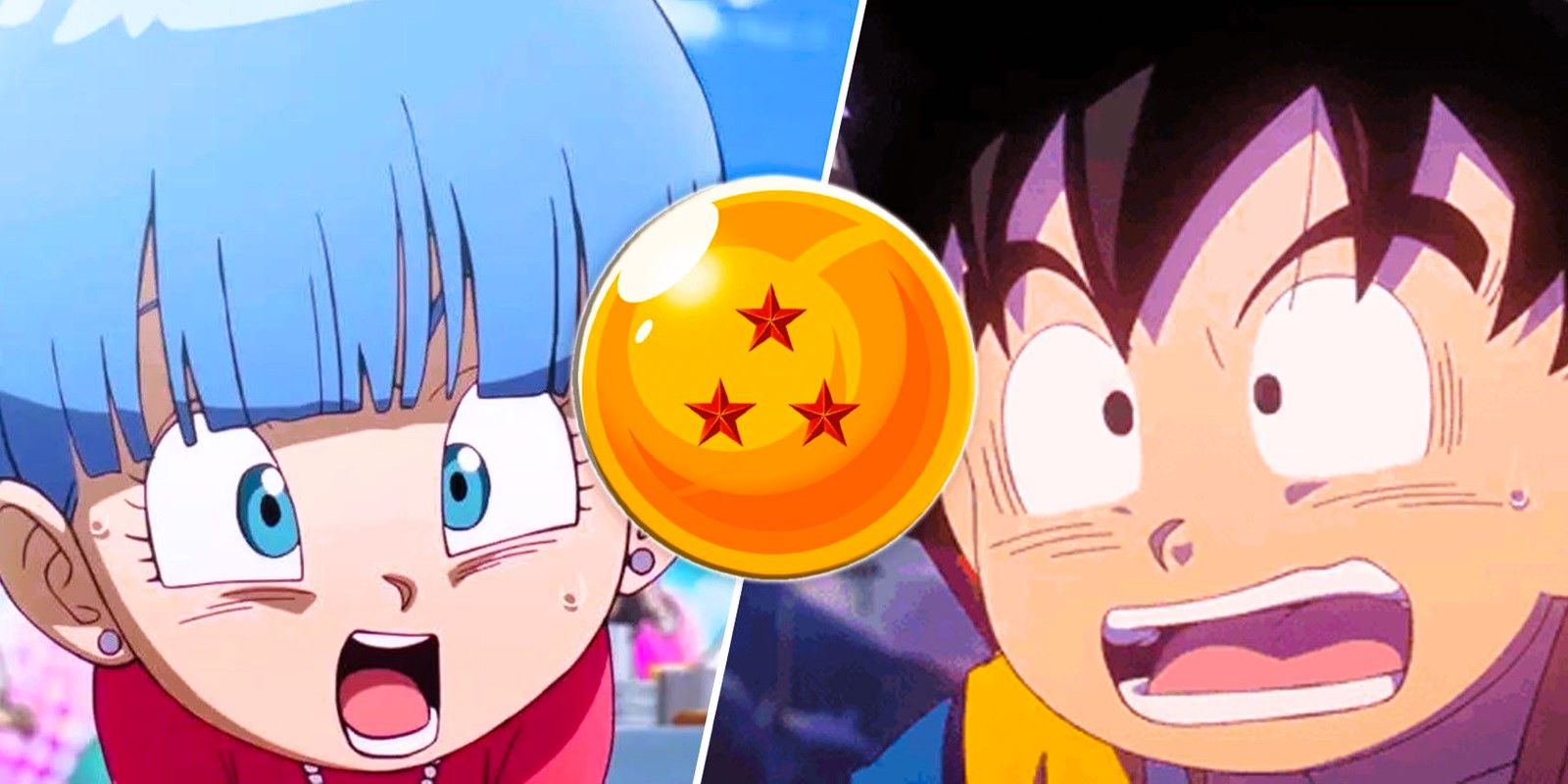 Mini Bulma and Goku shocked with the 3-star Dragon Ball in Daima. 