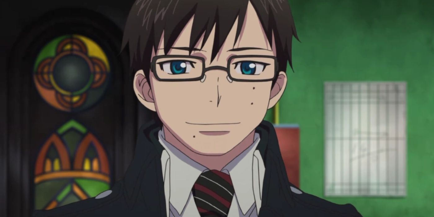 Yukio Okumura smiles at his younger brother in True Cross Academy in Blue Exorcist.