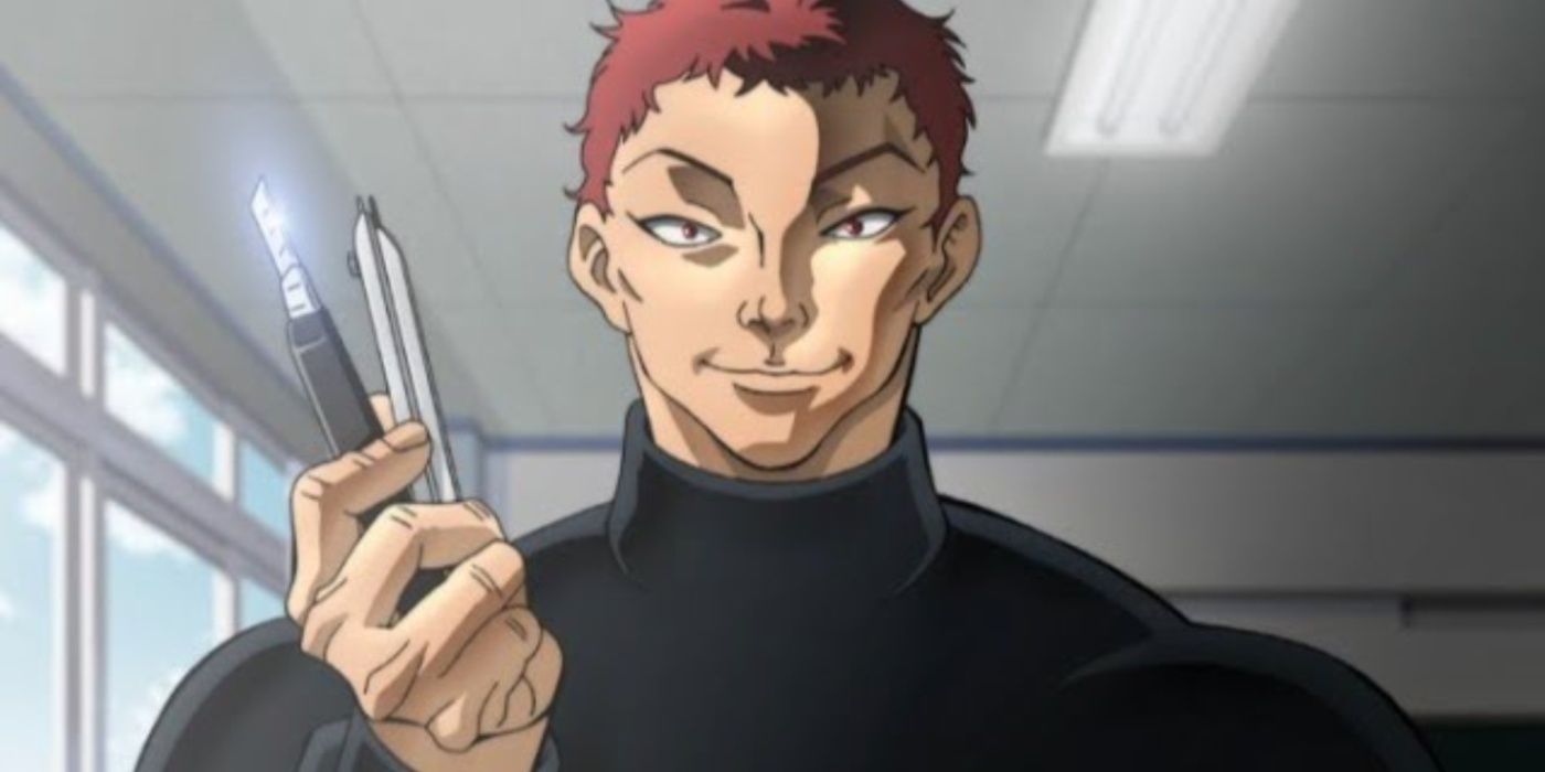 Hector Doyle smiles as he threatens Baki Hanma in the Baki anime series. 