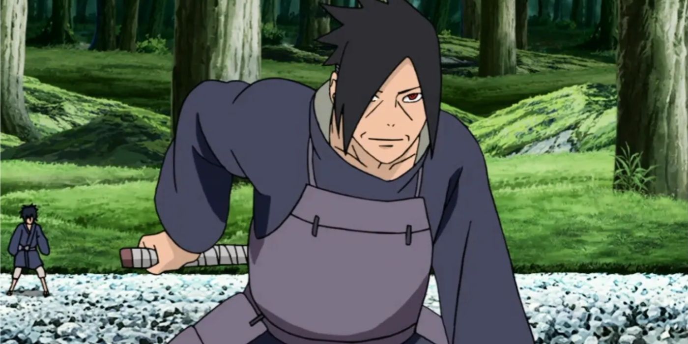 Tajima Uchiha se prepara para atacar Butsuma Senju em um flashback de Naruto.