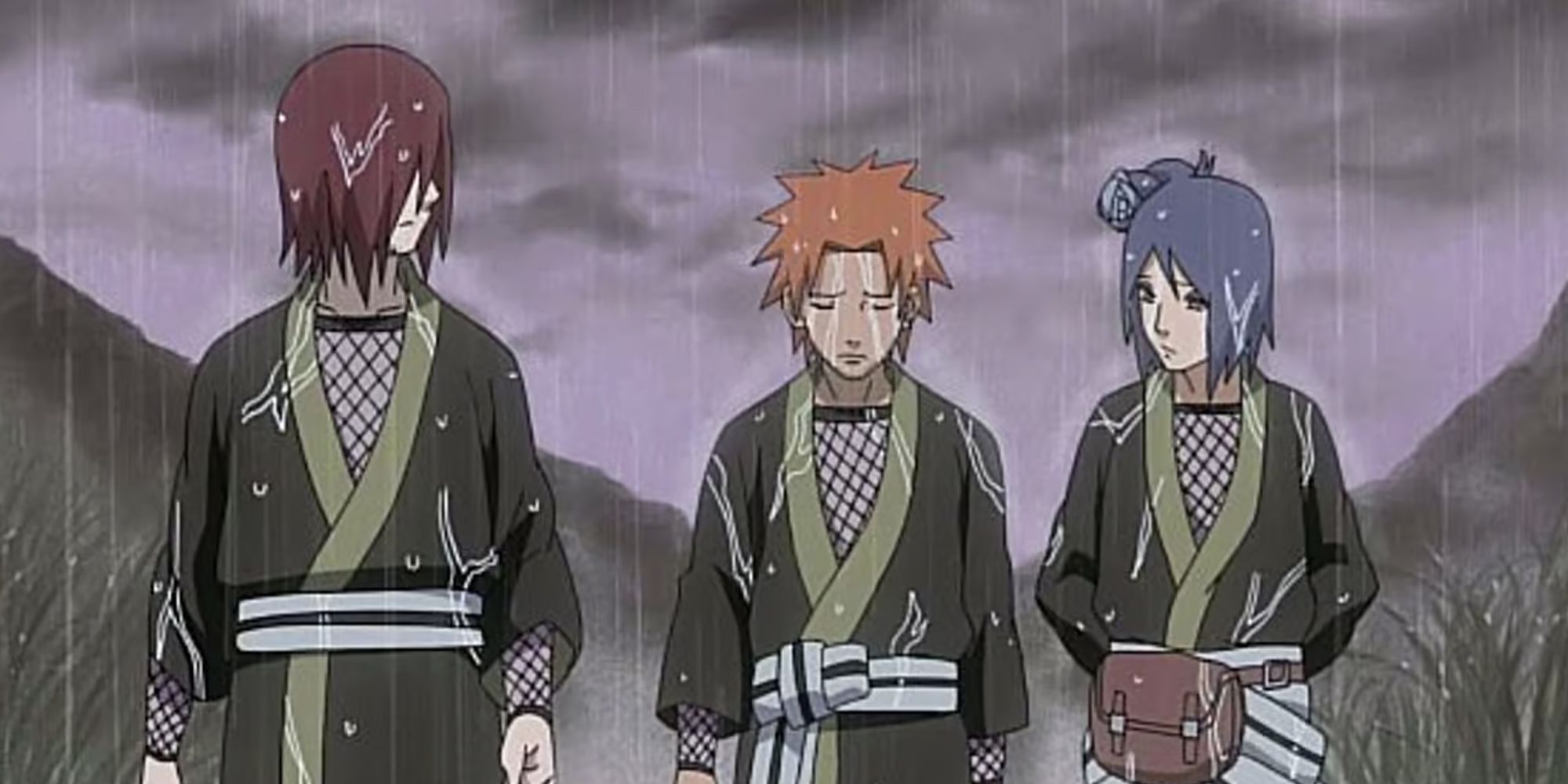 Nagata, Yahiko e Konan de Naruto Shippuden na chuva