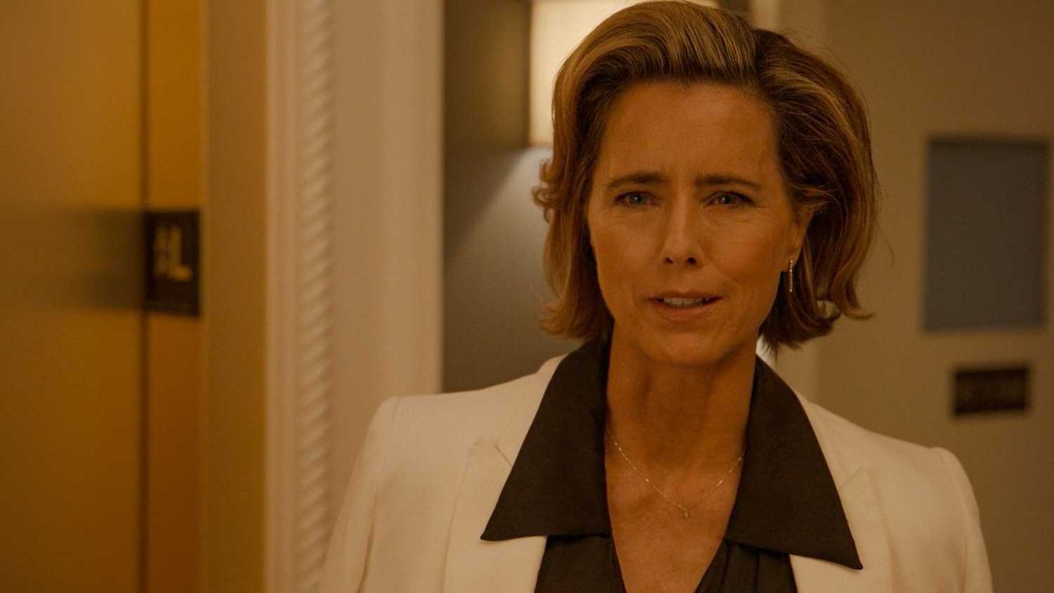 A close-up of Sofia talking with a puzzled look in Only Murders in the Building.