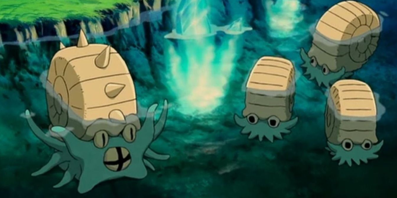 grupo pokémon de omastar na água