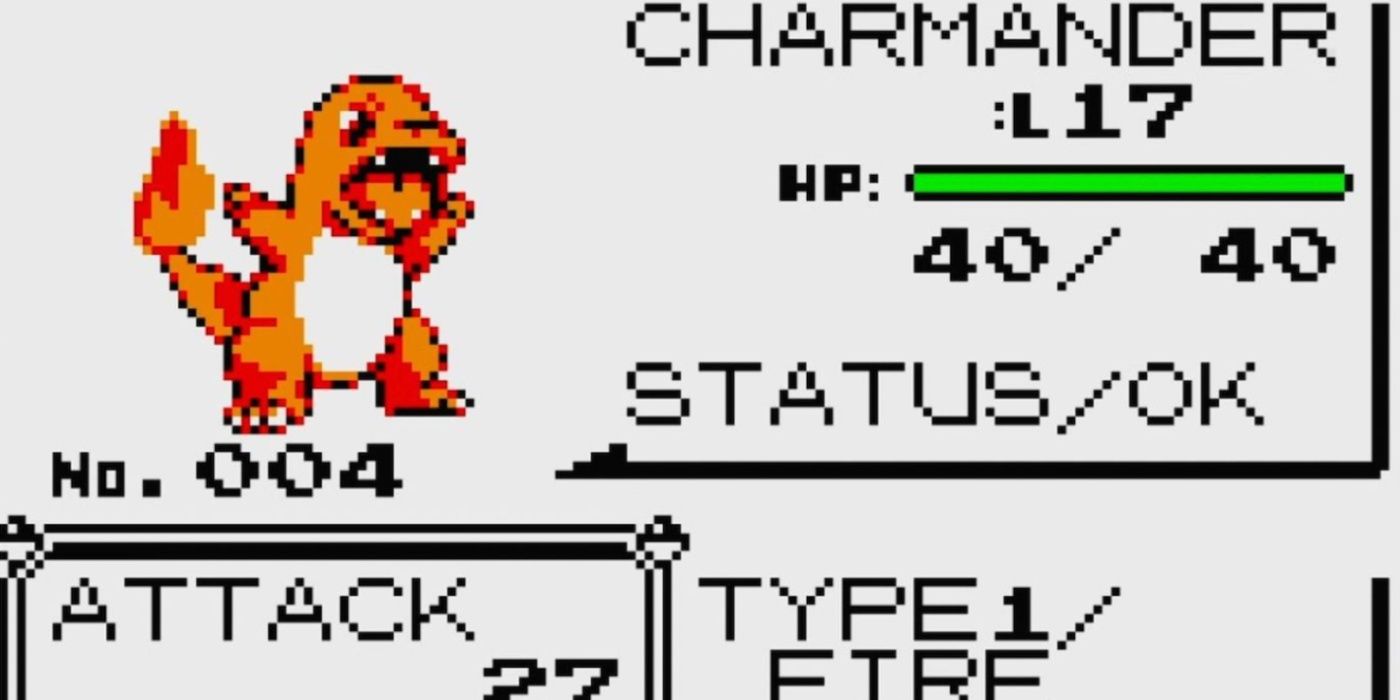 Estadísticas de Charmander en Pokémon Amarillo.