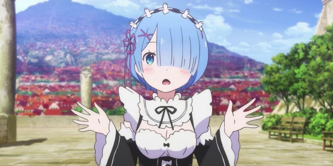 Rem of the animated series ISEKAI RE: Zero looks surprised