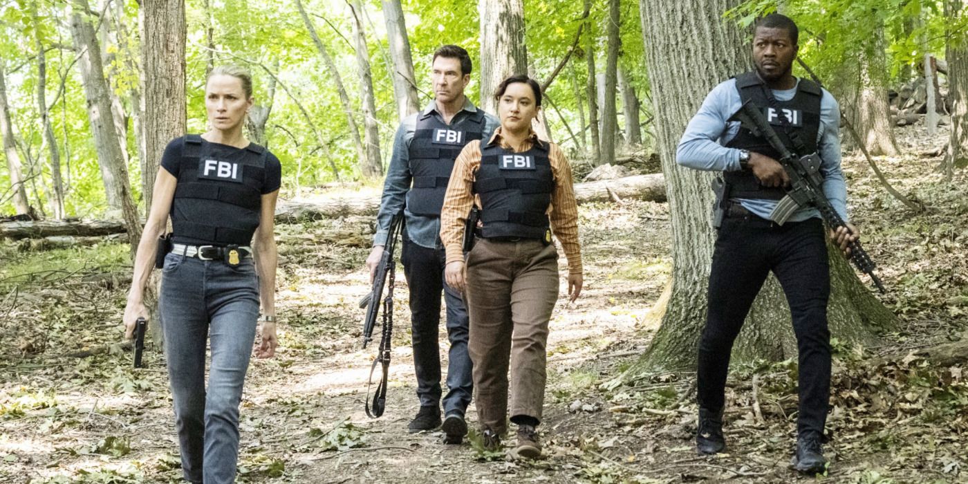 Nina Chase (Shantel VanSanten), Remy Scott (Dylan McDermott), Hana Gibson (Keisha Castle-Hughes), and Ray Cannon (Edwin Hodge) investigate on FBI: Most Wanted Season 6 Episode 1