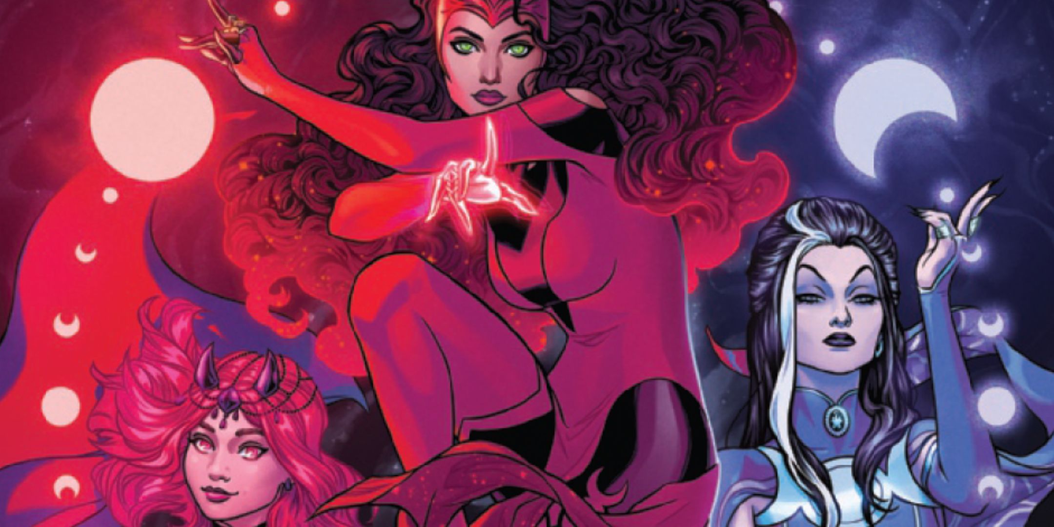 Scarlet Witch and Amaranth casting spells on the cover to Scarlet Witch #6.