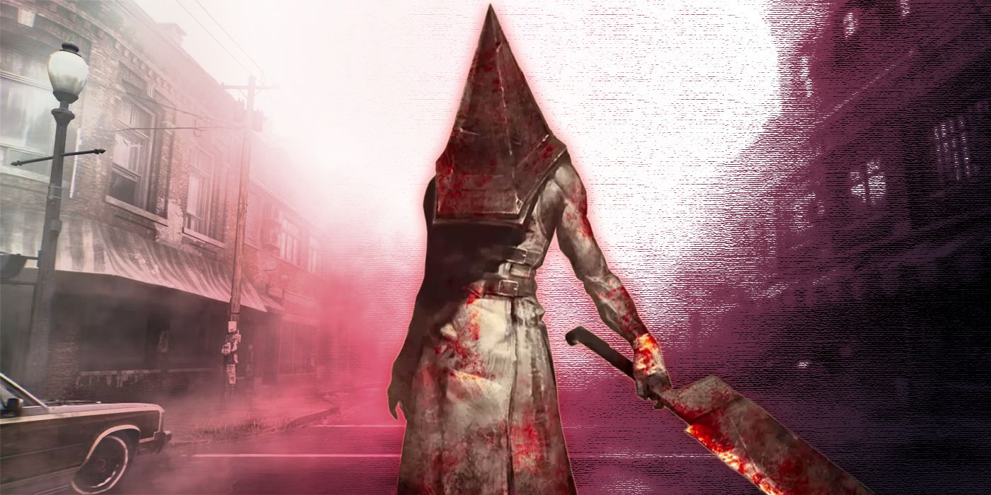 Red Pyramid Thing Silent Hill 2 Remake foreground. Silent Hill 2 Poster without Mary textured and colored.