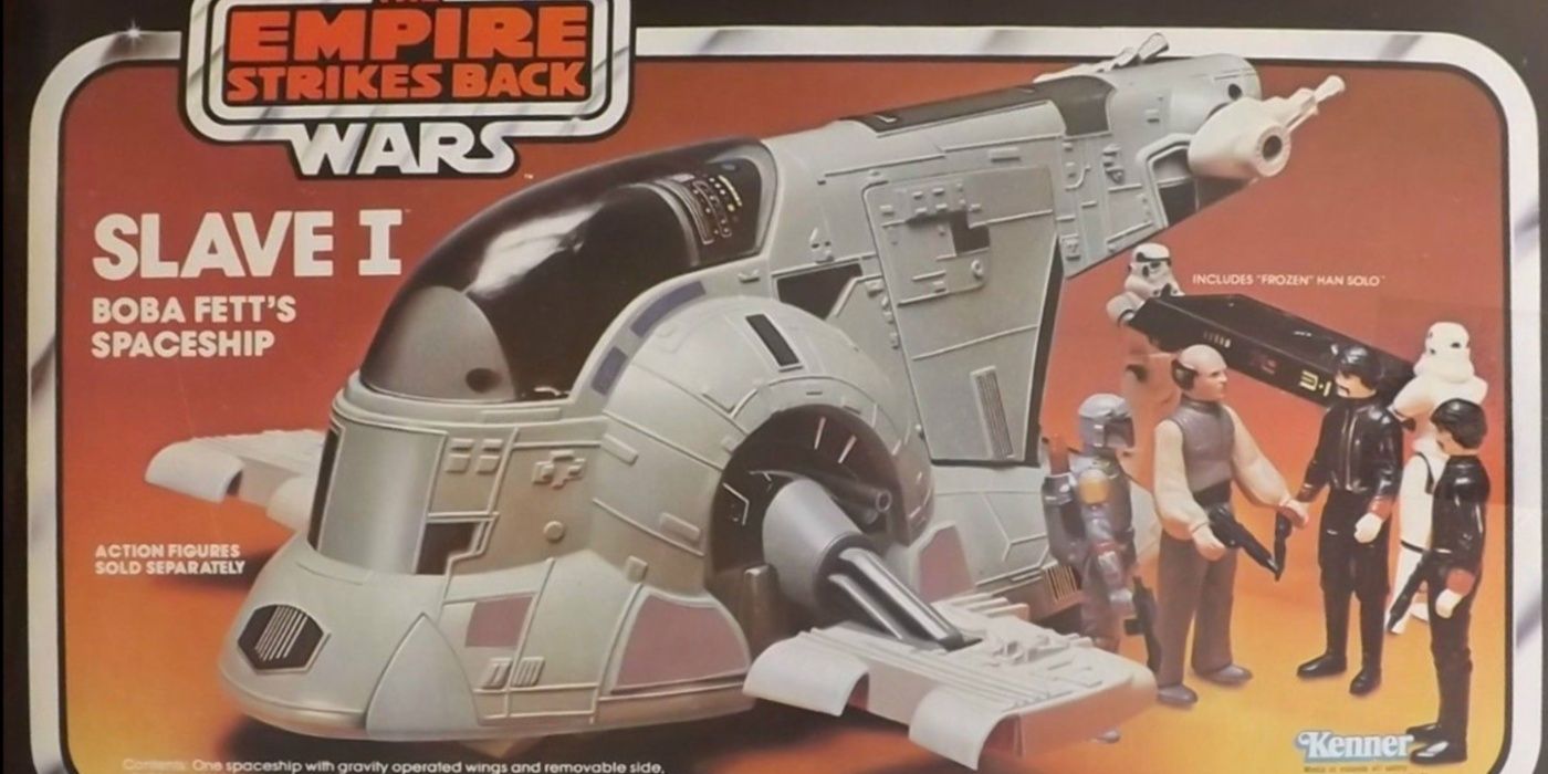 A embalagem do brinquedo Slave I Star Wars.