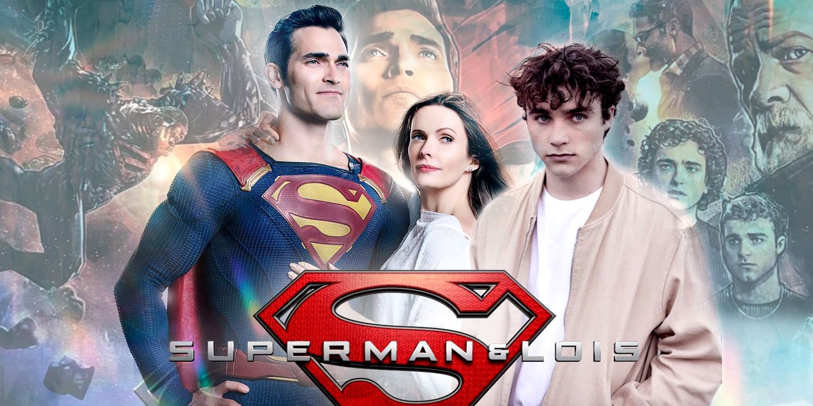 An image of actor Michael Bishop superimposed on key art from Superman & Lois