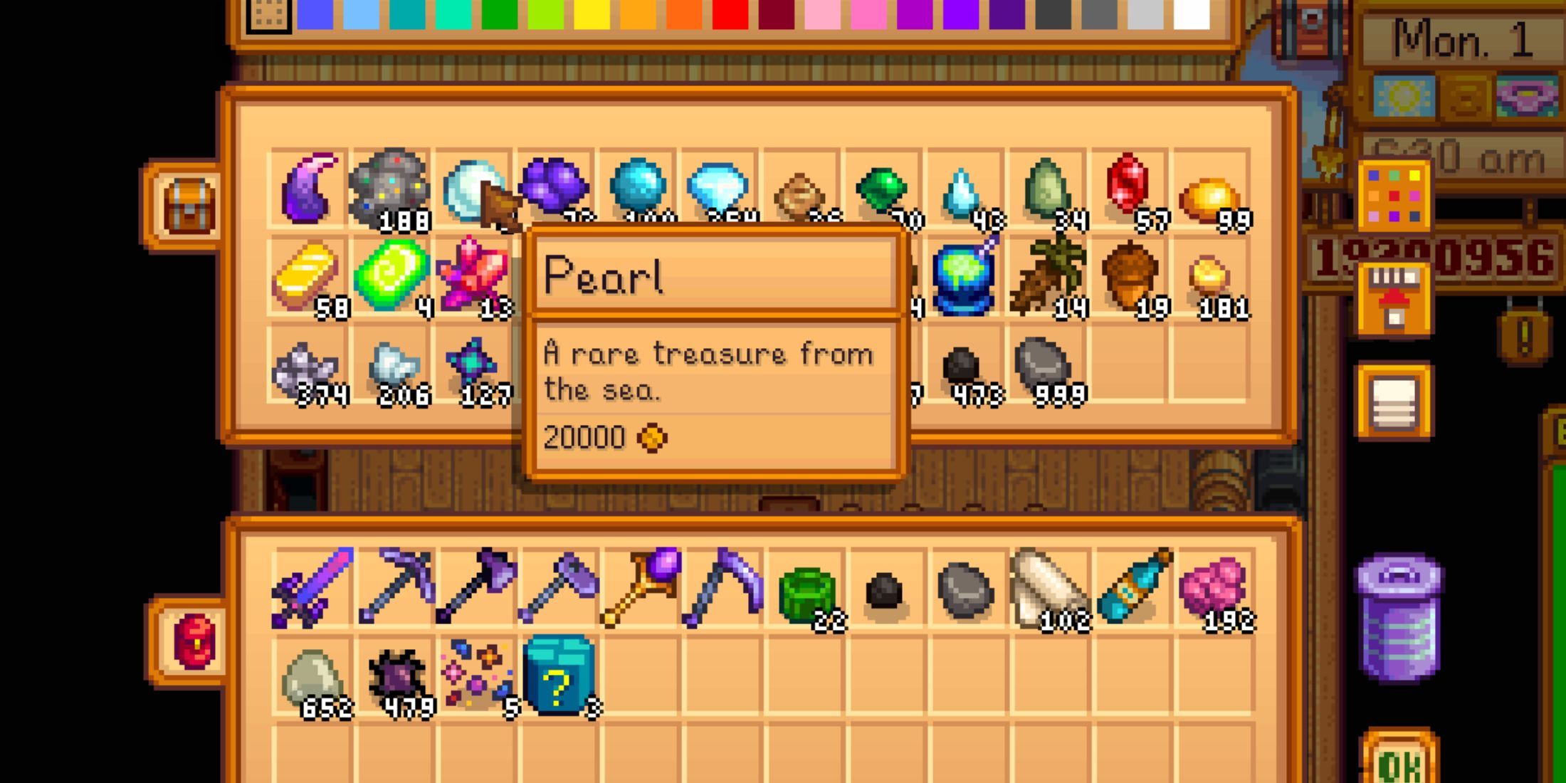 O inventário em Stardew Valley apresenta uma pérola.