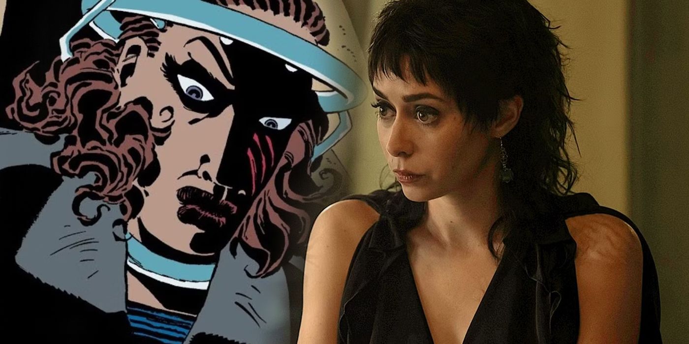 Split image of DC Comics' Sofia Falcone with The Penguin's Sofia Gigante