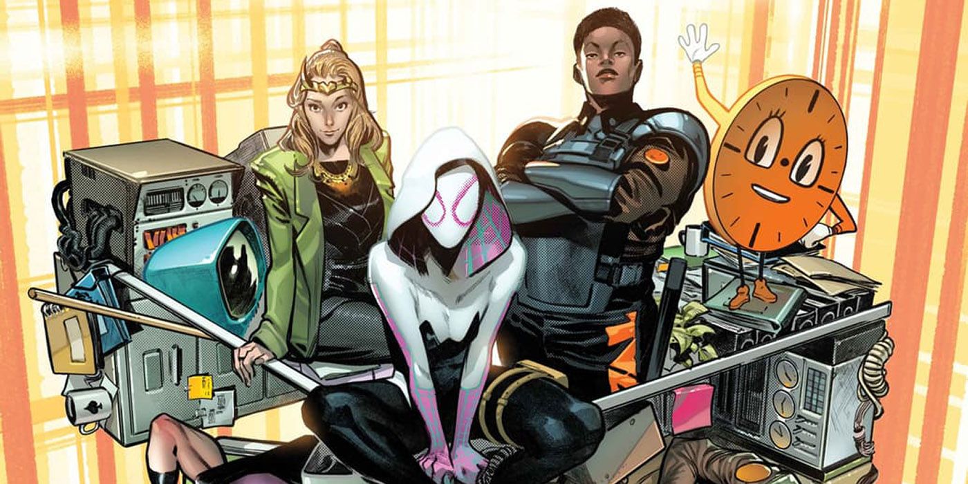 Miss Minutes, Sylvia, and Spider-Gwen on the cover to Marvel's TVA #1.