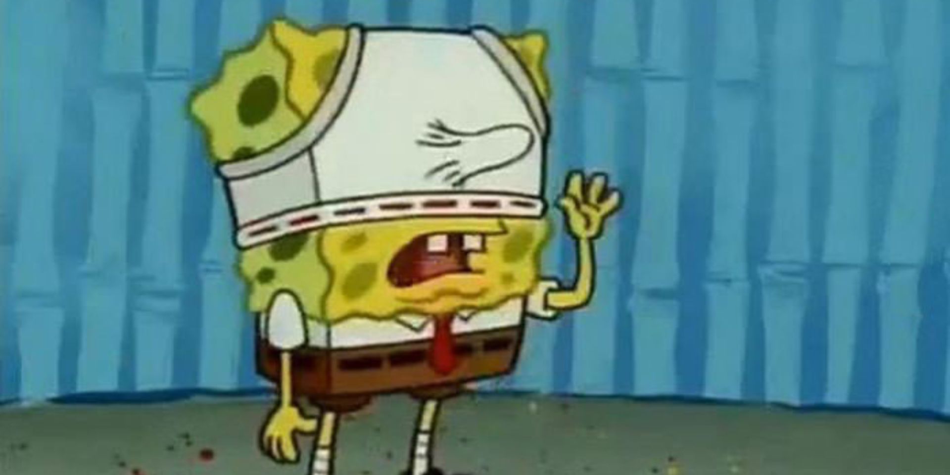 Bob Esponja com cueca cobrindo o rosto.