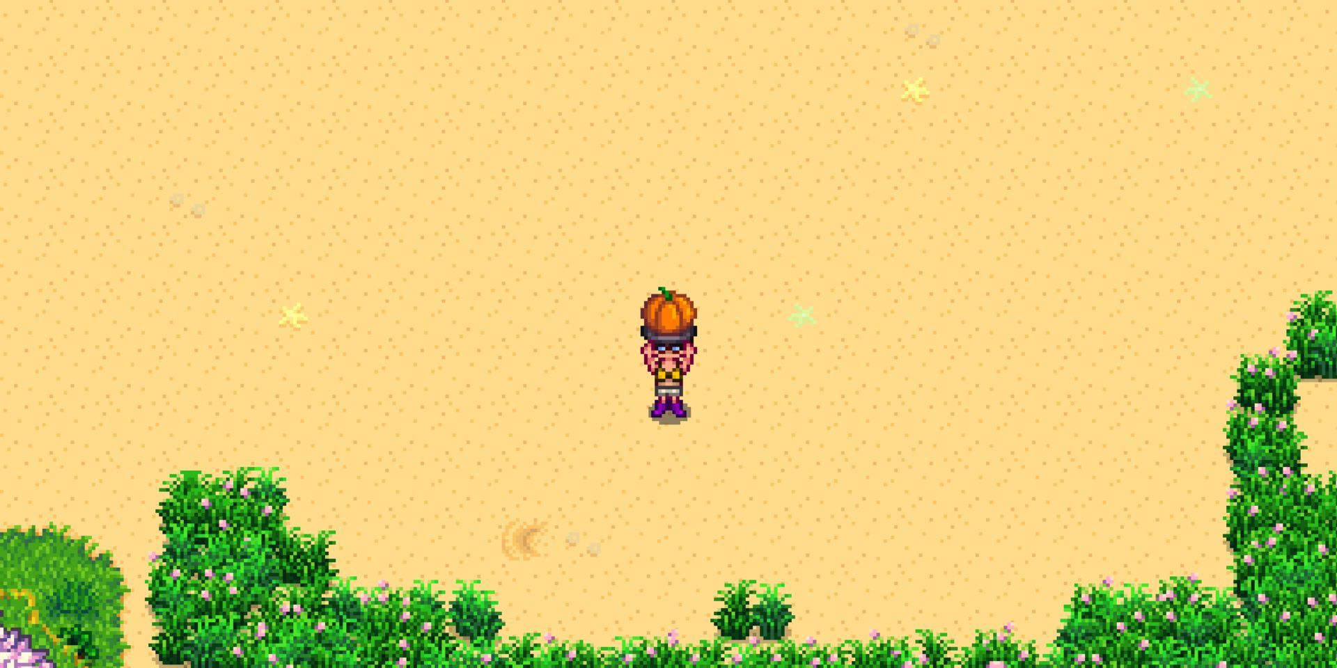 Um jogador segura uma abóbora em Stardew Valley.