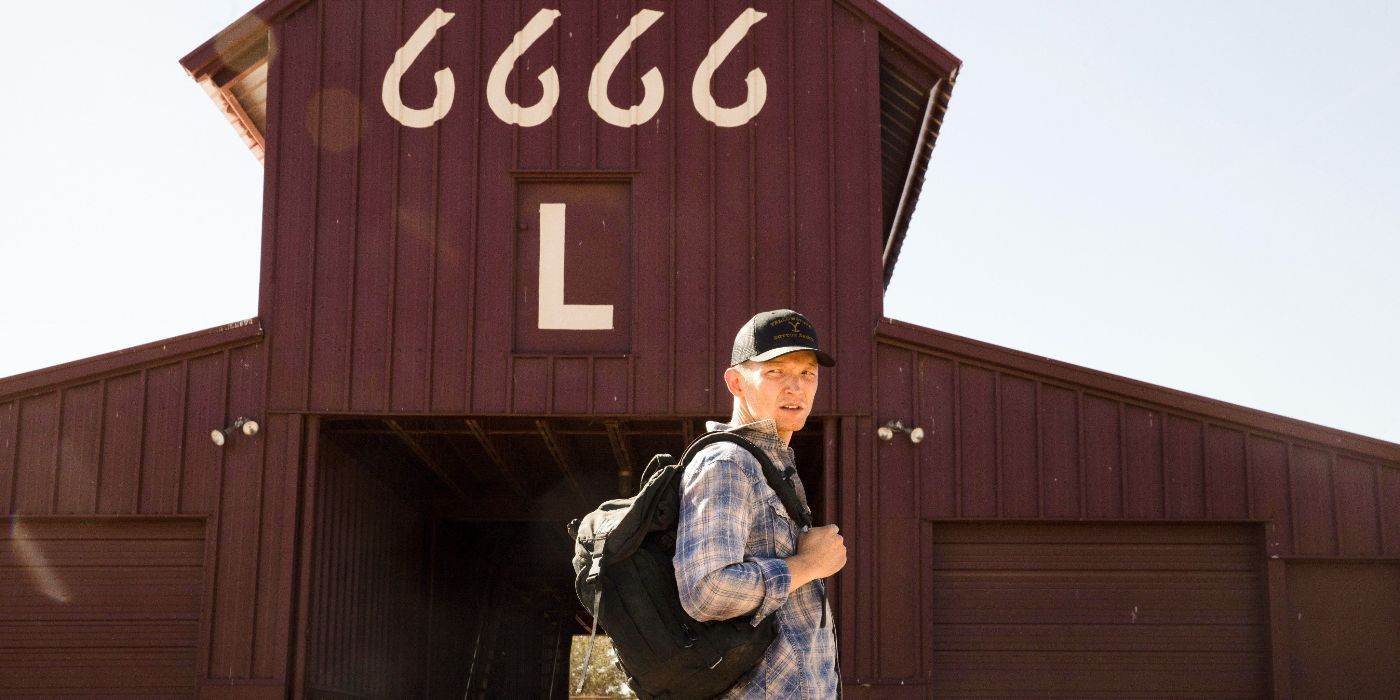 Jimmy Hurdstrom (Jefferson White) stands in front of a barn with number 6666 in Yellowstone.