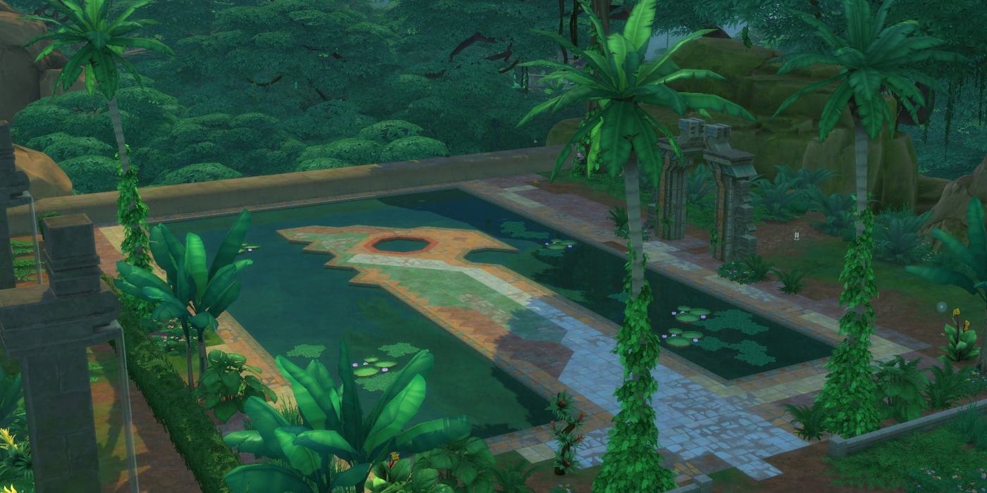 Os Banhos Reais Omiscanos no pacote de expansão Jungle Adventure do The Sims 4.