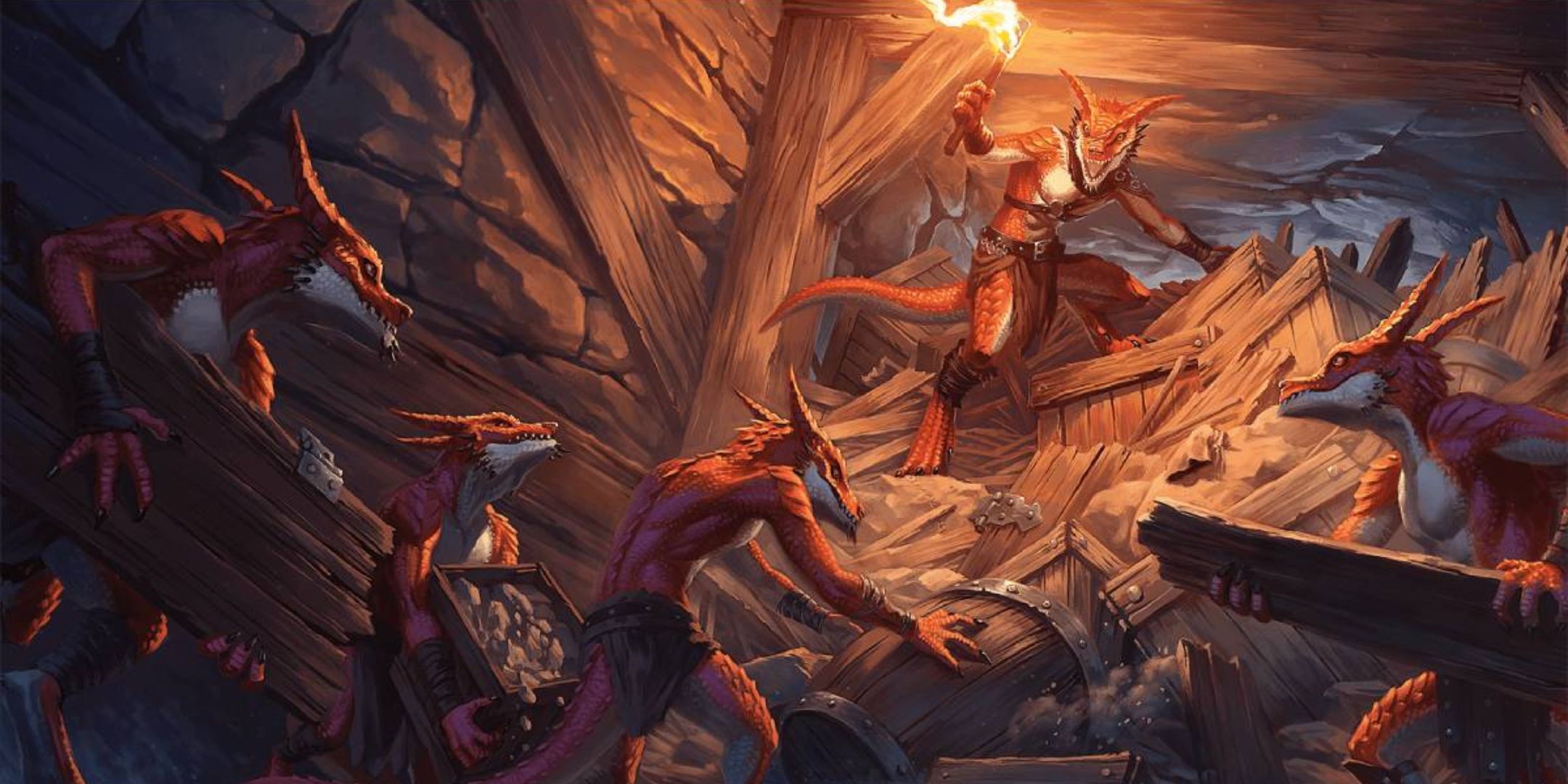 Um grupo de kobolds de Dungeons & Dragons abre caminho em um túnel de mineração em DnD 5e