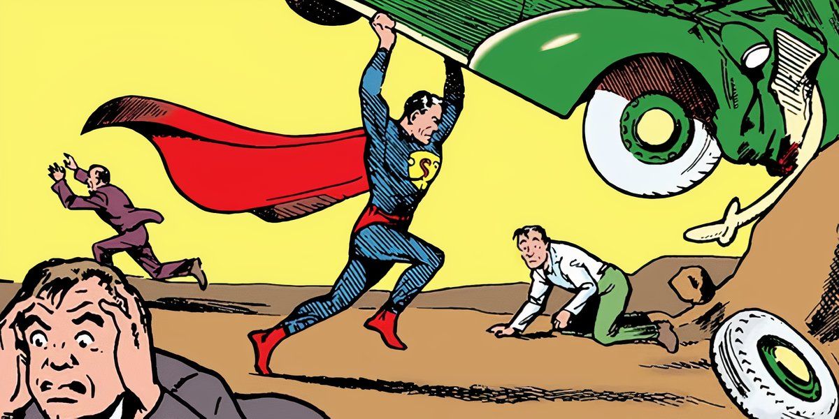 Superman smashes a car on the cover of Action Comics #1