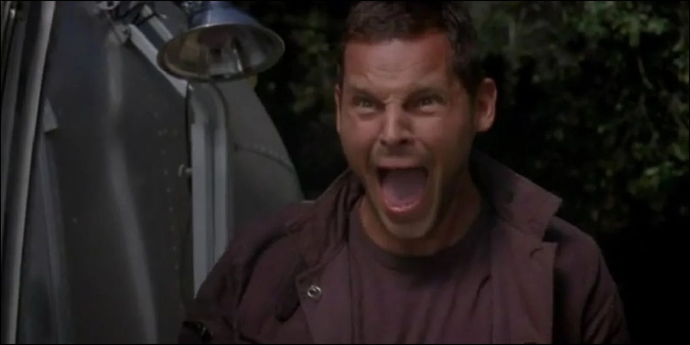 Alex Karev from Grey's Anatomy screaming at a bear