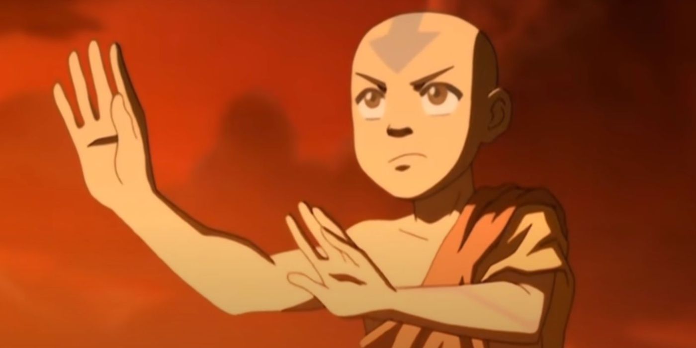 Aang pronto para lutar em Avatar, o Último Mestre do Ar