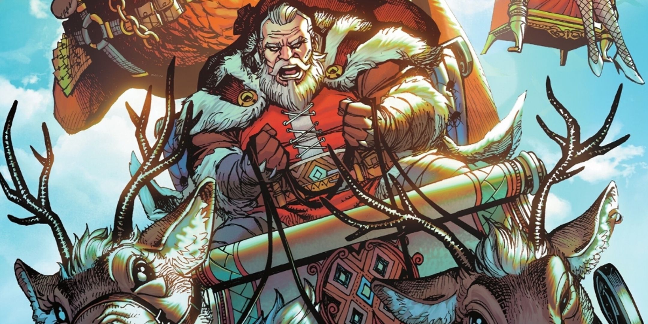 Santa conduce su trineo por el aire en la portada de un nuevo cómic de Batman.